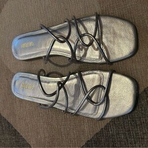 Anthropolgie Metallic Silver Strappy Sandals
